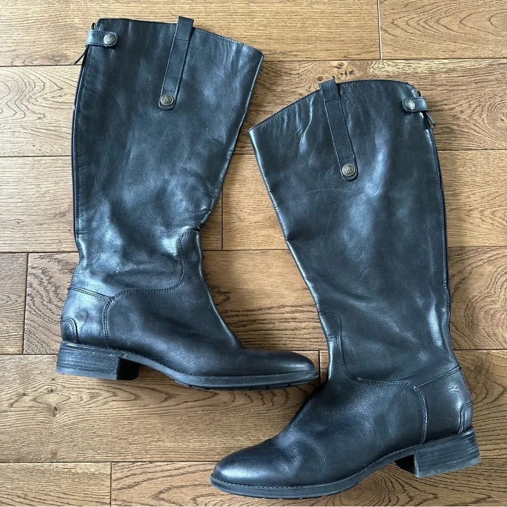 Sam Edelman Penny Leather Riding Boots Black Leather Sz 11 Wide Calf